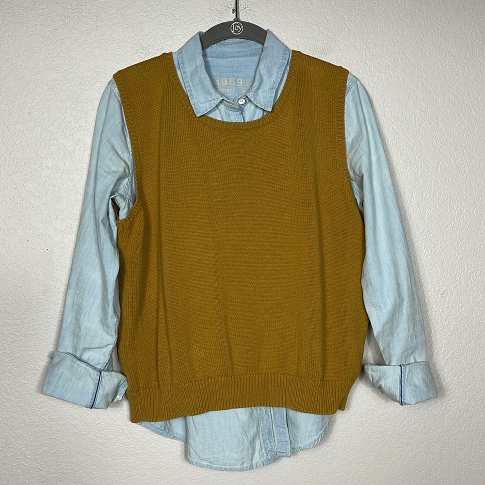 J. Crew Gold Sweater Sleeveless Vest Vintage 80’s Size Large